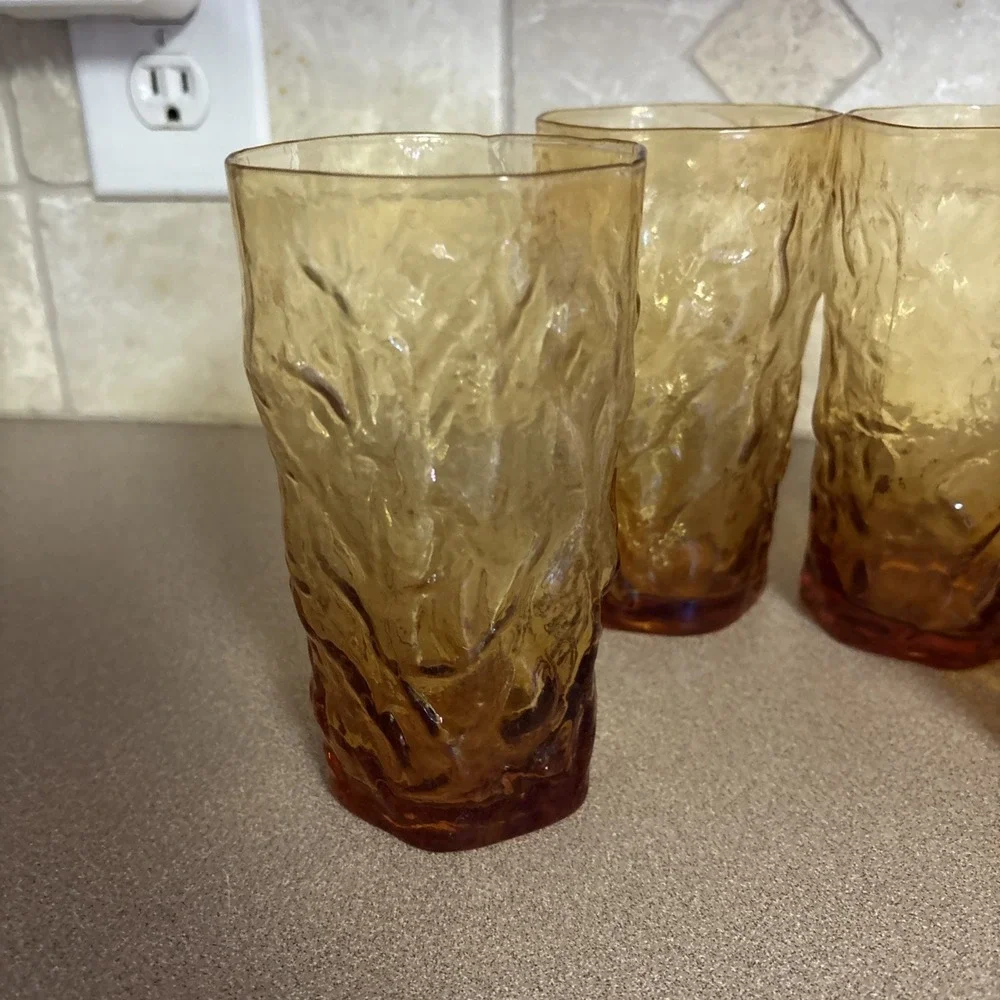 Set 4 Seneca Glass DRIFTWOOD Crinkle HIGHBALL Tumblers 5 3/4 - Picture 3 of 12